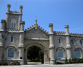 Rosehill Cemetery entrance, , designed by Water Tower architect William W. Boyington.